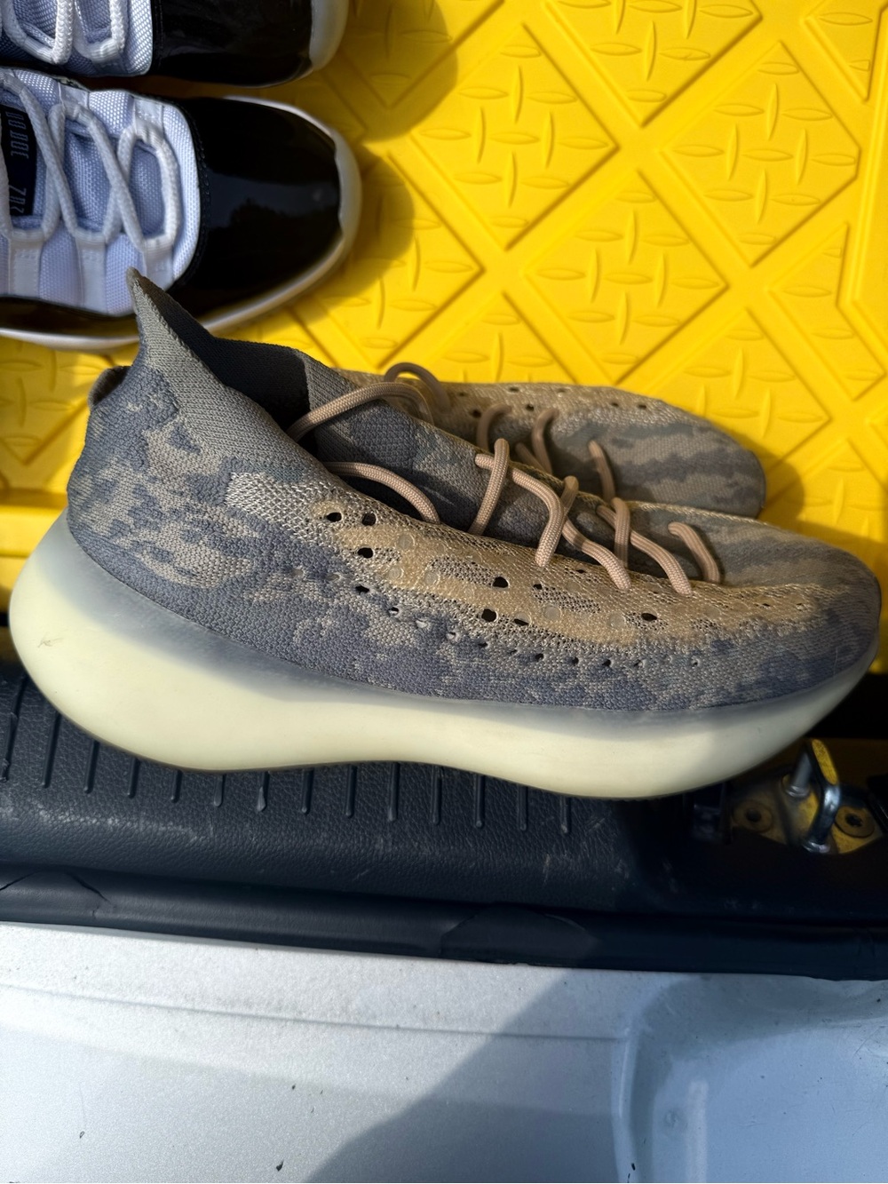 Yeezy Men's Grey/Tan Knit Runner Sneakers